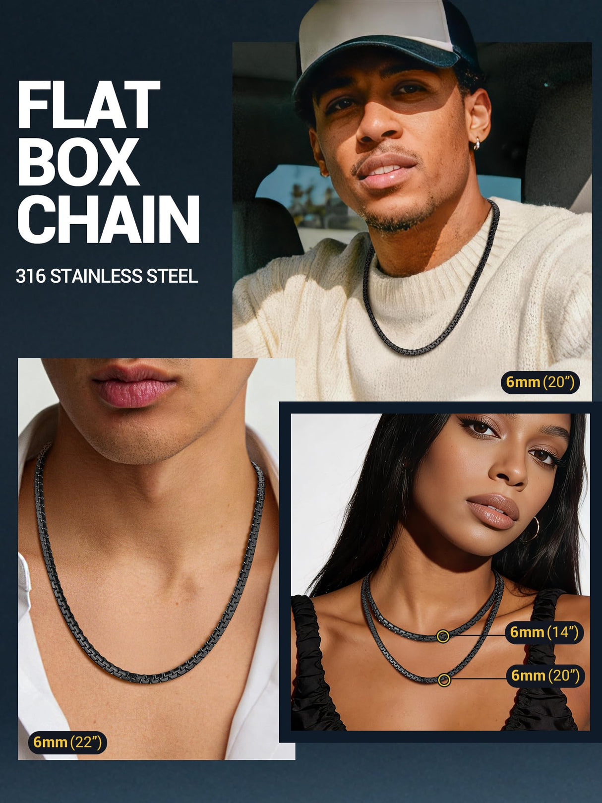 PROSTEEL Punk Jewelry Link Chain Black Necklace Neck Chain 6mm 20inch Gothic Men Cool Chains Mens Necklace
