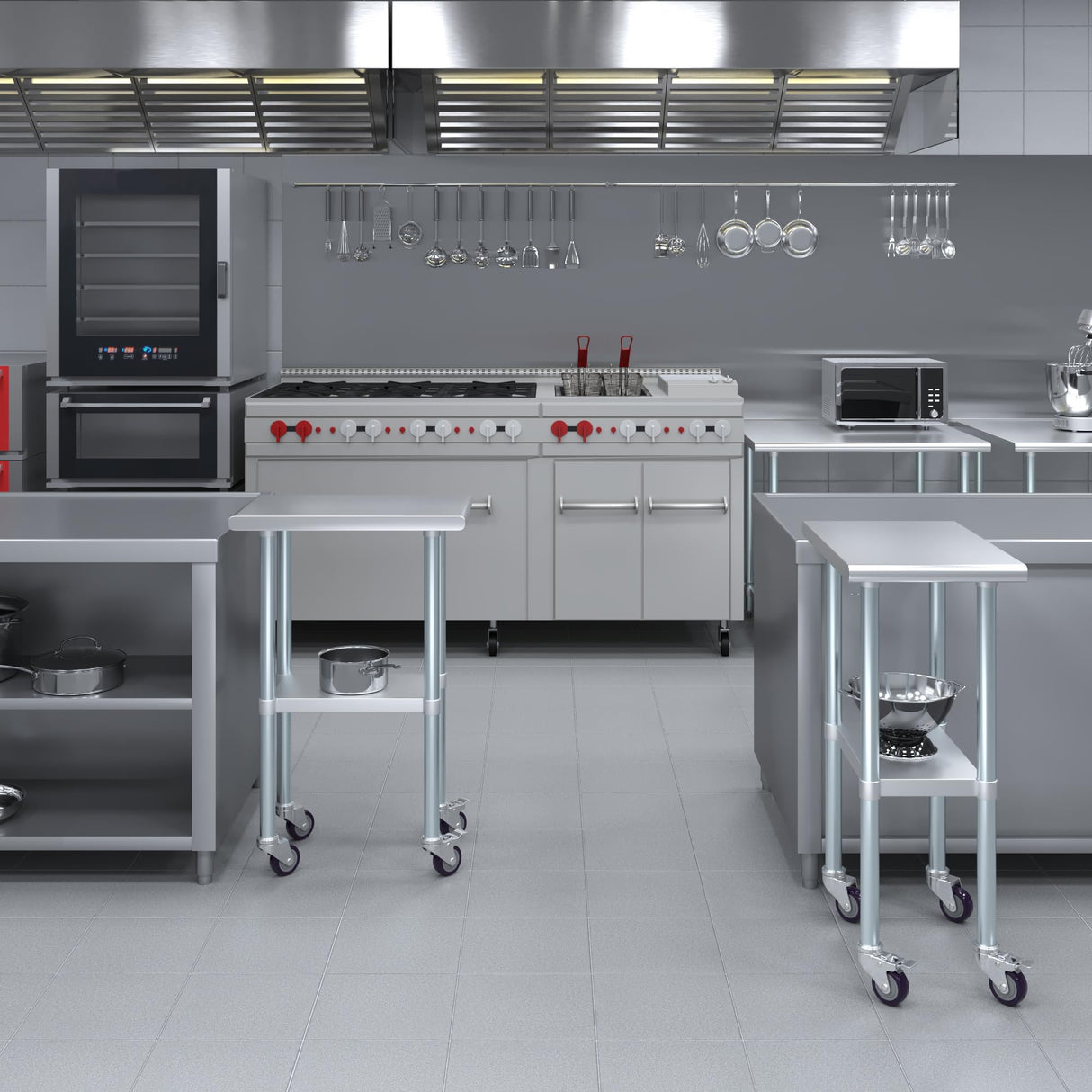 AmGood 24 in. x 15 in. Stainless Steel Work Table with Wheels | Metal Kitchen Food Prep Table | NSF