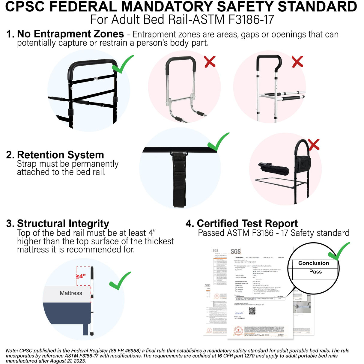 Vaunn Medical New Adjustable Bed Assist Rail Handle (Passed ASTM F3186–17 Safety Standard) and Hand Guard Grab Bar, Bedside Safety and Stability (Tool-Free Assembly) (Black)