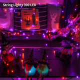 300 LED Halloween String Lights, 98.5FT with 8 Modes, Waterproof, Plug in for Indoor/Outdoor Party Decorations (Purple & Orange)