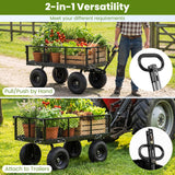 Goplus 880lbs Heavy Duty Garden Cart, Metal Utility Wagon Cart with Removable Oxford Cloth Liner & Mesh Sides, 10" Pneumatic Tires, 180° Rotating Handle for Yard, Lawn