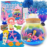 7july Mermaid Terrarium Craft Kit for Kids - LED Night Light Up & Remote Mermaid Birthday Gifts Toys for Girls Age 5 6 7 8 9 10 11 12 Year Old
