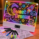 LED Drawing Board for Kid - Rechargeable 14" Doodle Glow Neon Art Note Boards, Holiday Birthday Gifts Toy for Kids Girls Boys Teens, Light Up Acrylic Dry Erase Message Note Writing Pad with 7 Markers