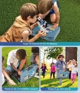 58-Piece Kids Microscope Kit - 100X-1200X Magnification, Metal Body, LED Light, Carrying Box - Science Experiment Toy for Kids Ages 5-12