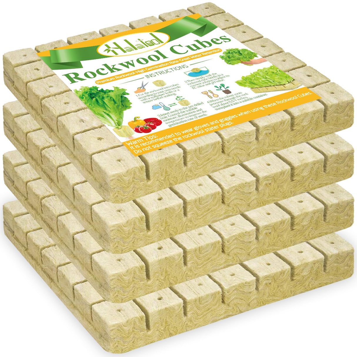 Halatool 1.5 in Rockwool Cubes for Hydroponics, 196 Plugs Seed Starter Cube