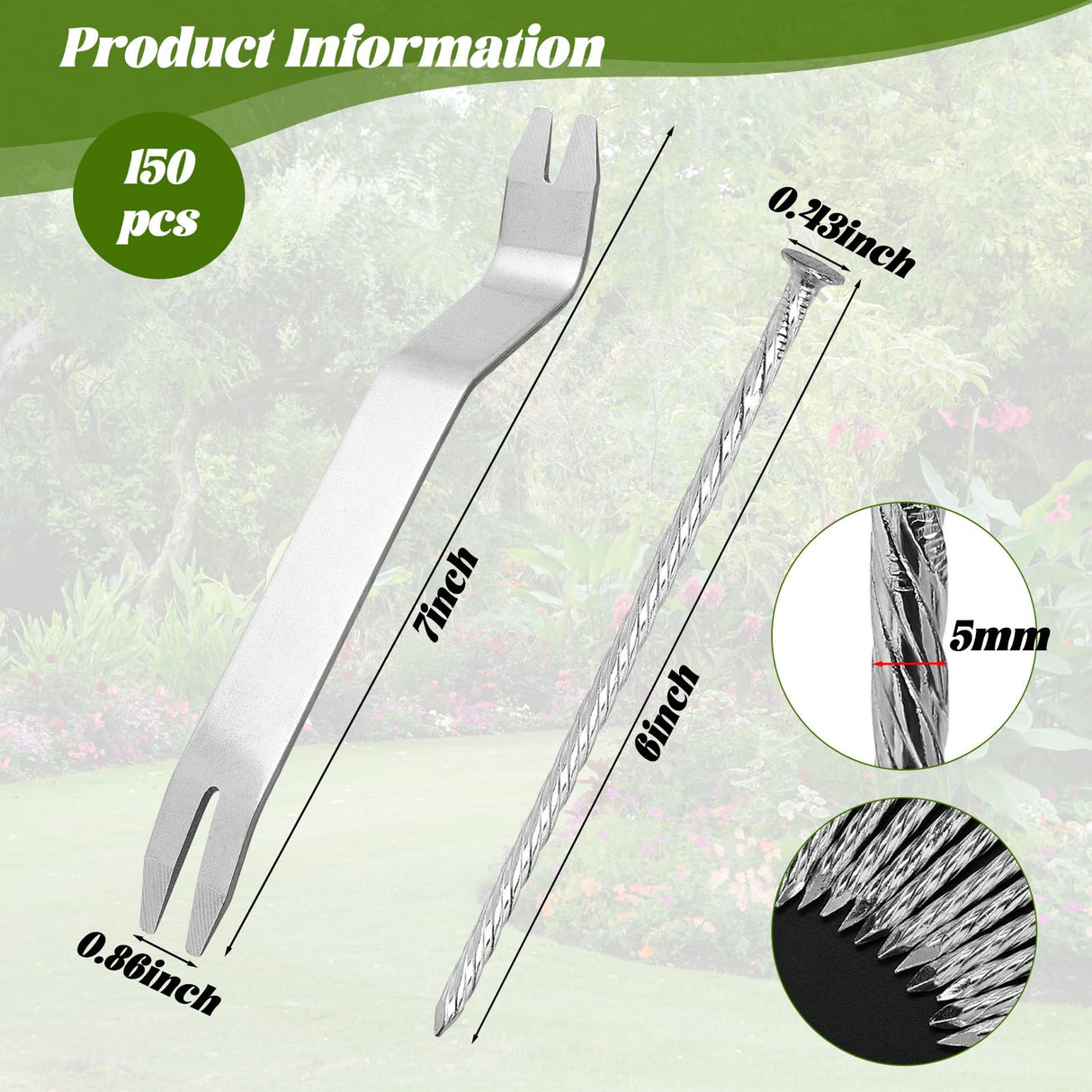 150 Pack 6 Inch Turf Nails for Artificial Grass Galvanized Metal Landscape Stakes Spiral Spikes for Weed Barrier, Garden Lawn Paver Edging, Securing Fences