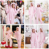Ezuwail Adult Bunny Onesie Animal Pajamas for Women, Christmas Halloween Onesie Adult Pink Bunny Costume for Sleepwear, Homewear, M