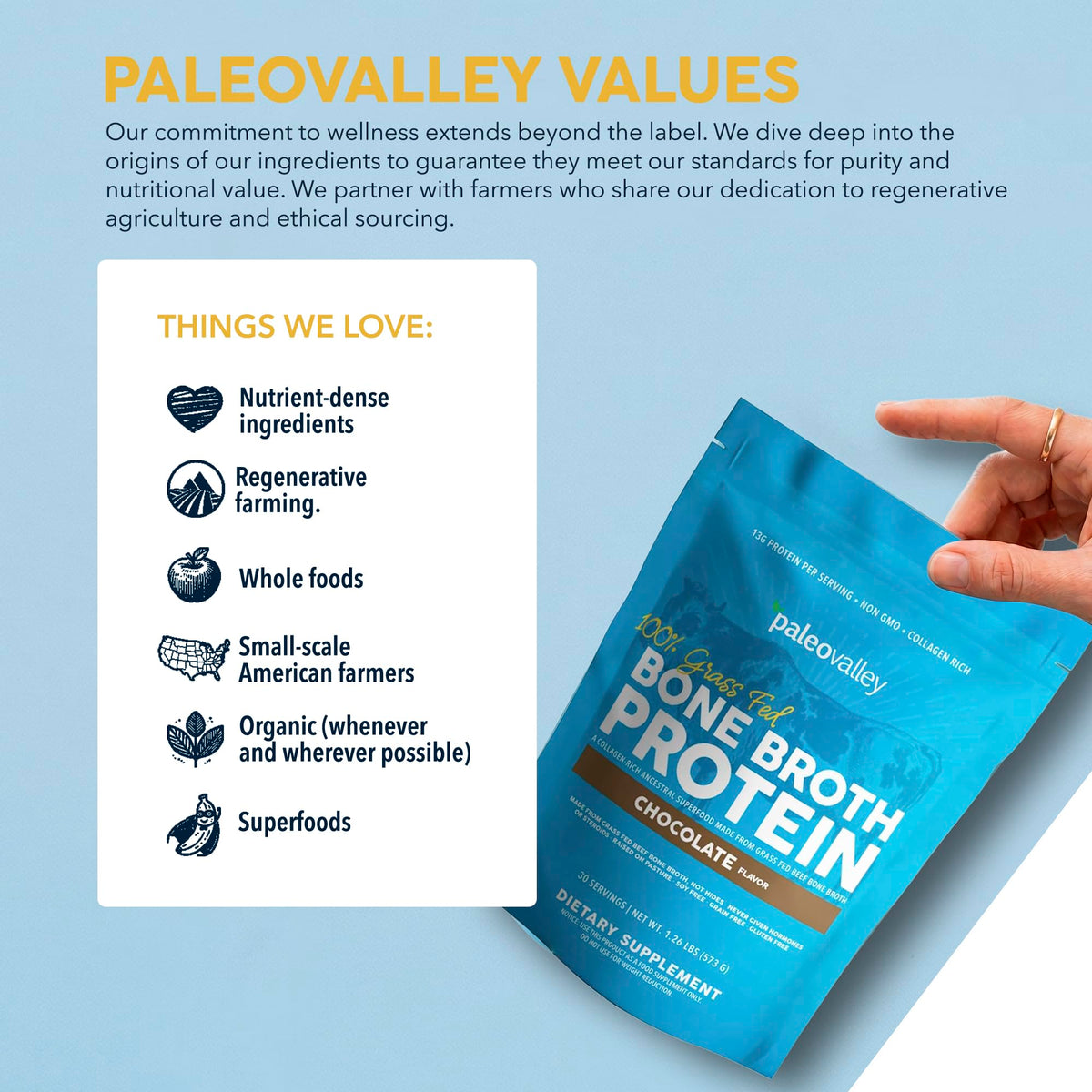 Paleovalley 100% Grass Fed Bone Broth Protein Powder, Chocolate