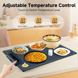 Food Warming Mat- Foldable Warming Mat for Food with Adjustable Temperature Control Time Moders Locking Function Electric Warming Tray for Parties,Home,Travel,Buffet Dark Blue
