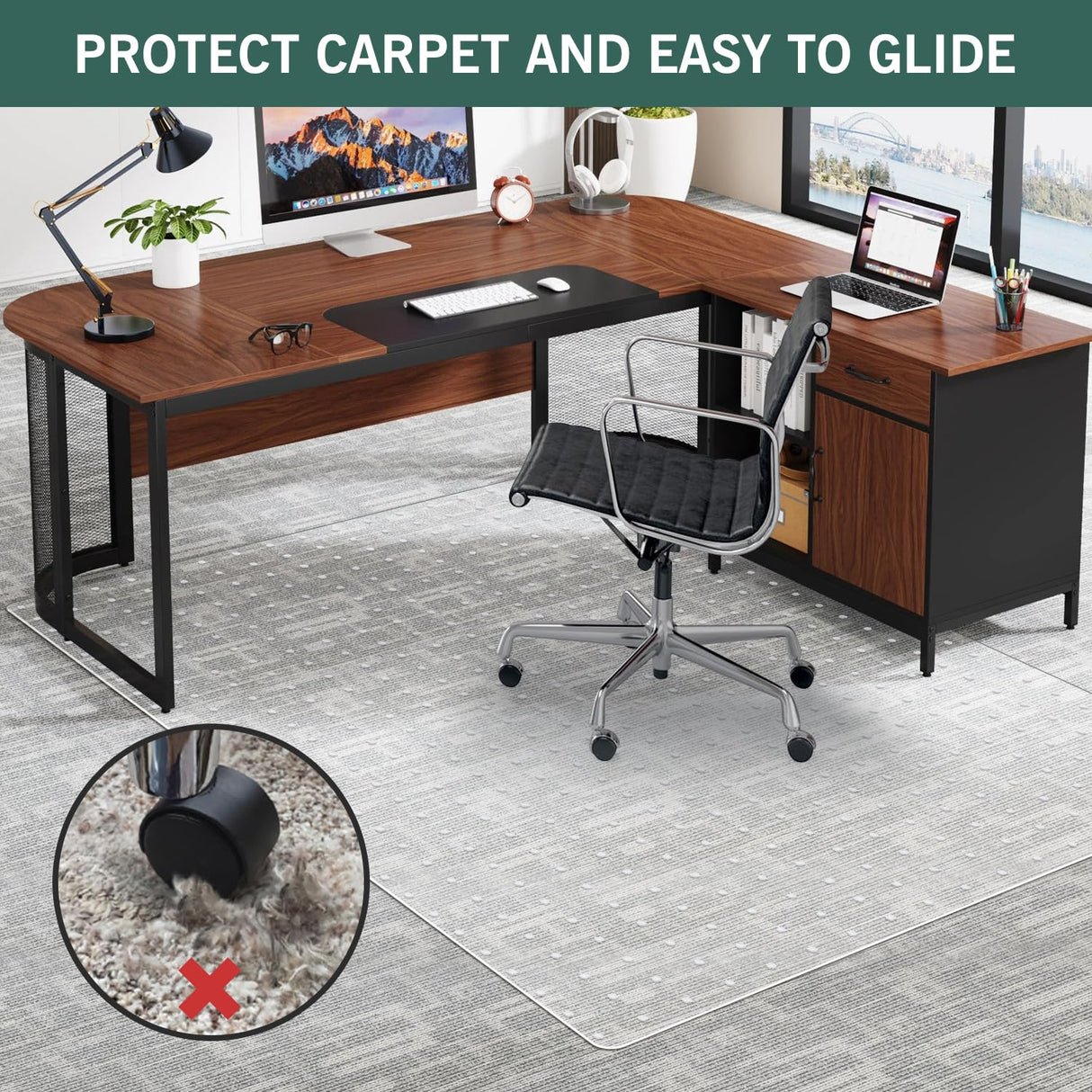 Desk Chair Mat for Carpet, 46"x 60" Anti-Slip Waterproof Plastic Rolling Chair Floor Mat for Home Office, Clear Heavy Duty Easy Glide Computer Chair Mat, Carpet Protector Mat for Office Chair