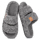 EverFoams Womens Fuzzy Open-toe Slippers Indoor Cool Gray,7-8 US