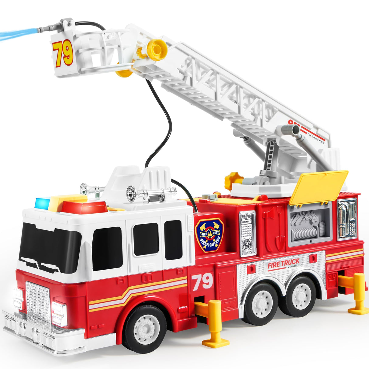 Extra Large Toddler Fire Truck Toys for Boys with 33-inch Ladder, Realistic Sirens, Lights & Sprinkler Pump, Big Firetruck Emergency Vehicle, Kids Toys for Age 3, 4, 5, 6, 7, Christmas Birthday Gift