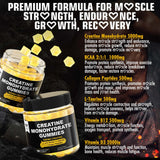 Creatine Monohydrate Gummies for Men & Women - with BCAA, Collagen Peptides, L-Taurine, Vitamin B12, D3, Chewables Creatine Monohydrate 5g Per Serving, Natural Lemon Flavor, Sugar Free, 2 Pack