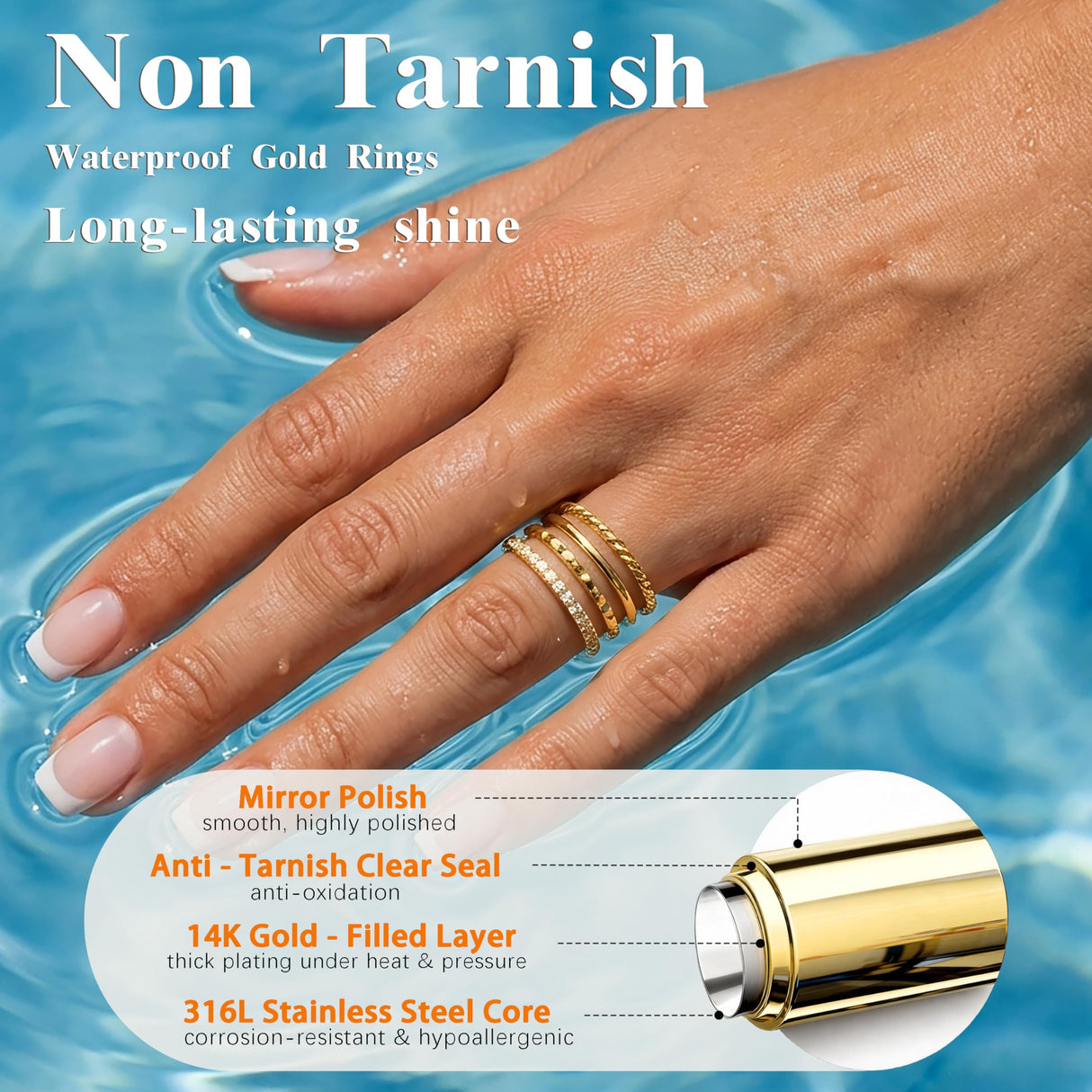 Gelbesty Size 4 Gold Pinky Rings for Women, Non Tarnish 14K Gold Plated Rings for Wedding Engagement, Stackable Thin CZ Bands Set Comfort Fit 4Pcs