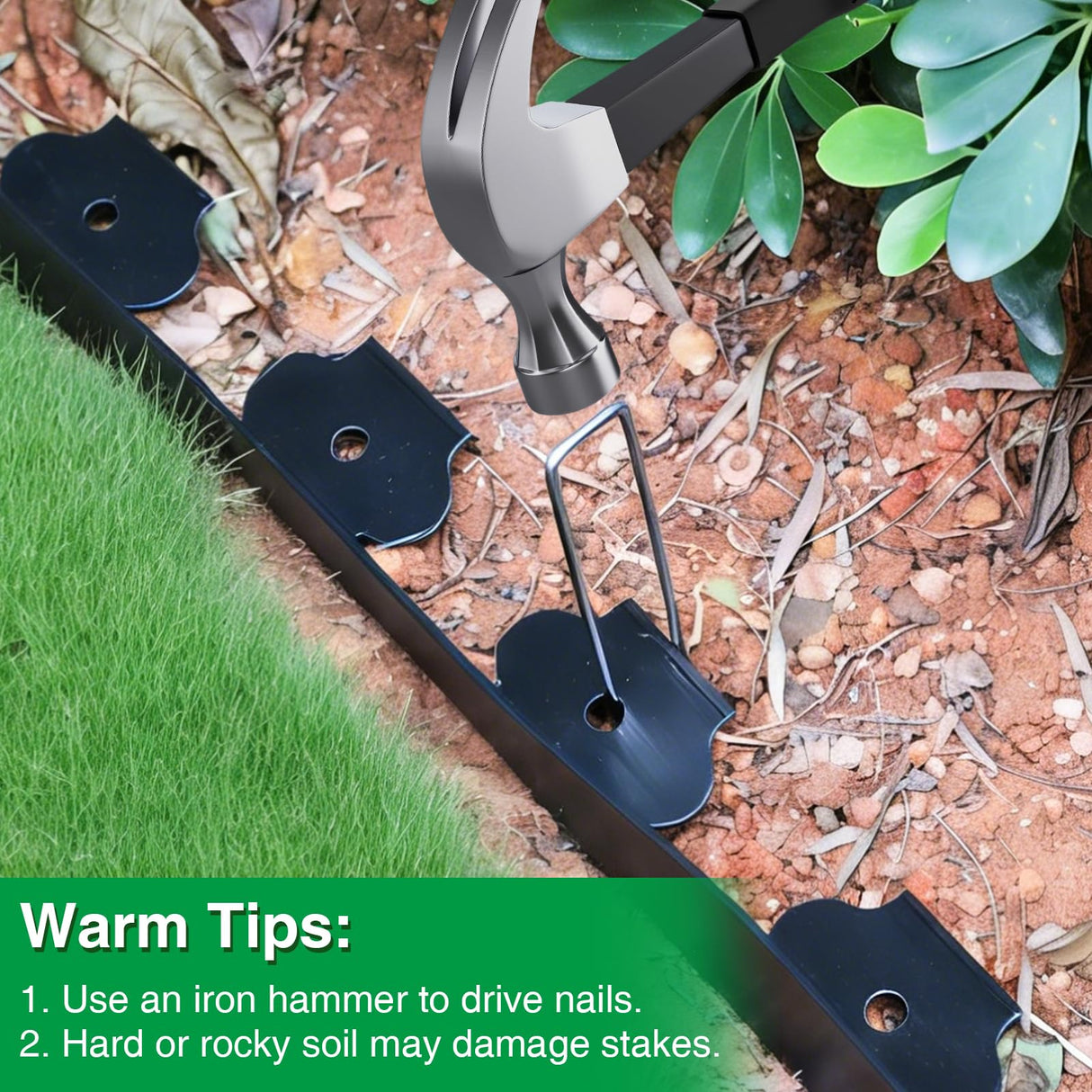 Bonviee 100FT Landscape Edging Kit, 1.5”No-Dig Garden Edging Border with 150 Stainless Steel Stakes, 2 x 50FT Flexible Lawn Edging for Flower Beds, Yard, Tree Rings & Landscaping