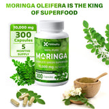 Moringa Capsules| 300 Capsules| Moringa Oleifera| 10,000mg| 100% Pure & Natural| Non-GMO and Gluten Free Supplement | Complete Green Superfood | Moringa Leaf Extract Powder
