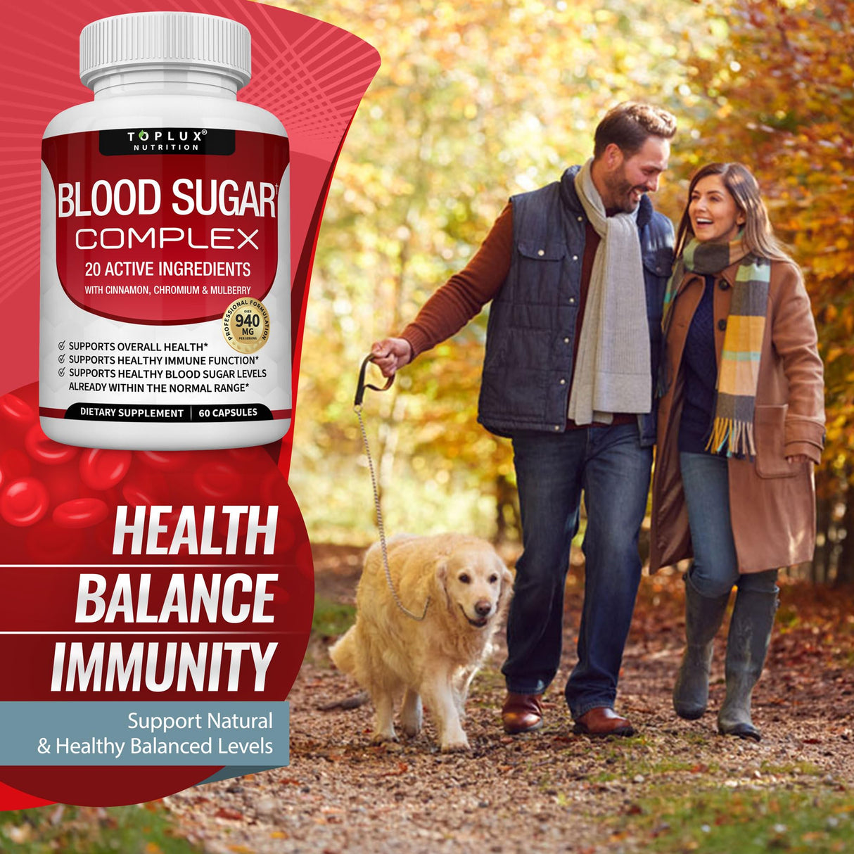 Blood Sugar Complex Supplement - Supports Healthy Blood Sugar Levels Already Within Normal Range All Natural with Cinnamon, Bitter Melon, Chromium, Mulberry, Alpha Lipoic Acid, Non-GMO, 60 Capsules