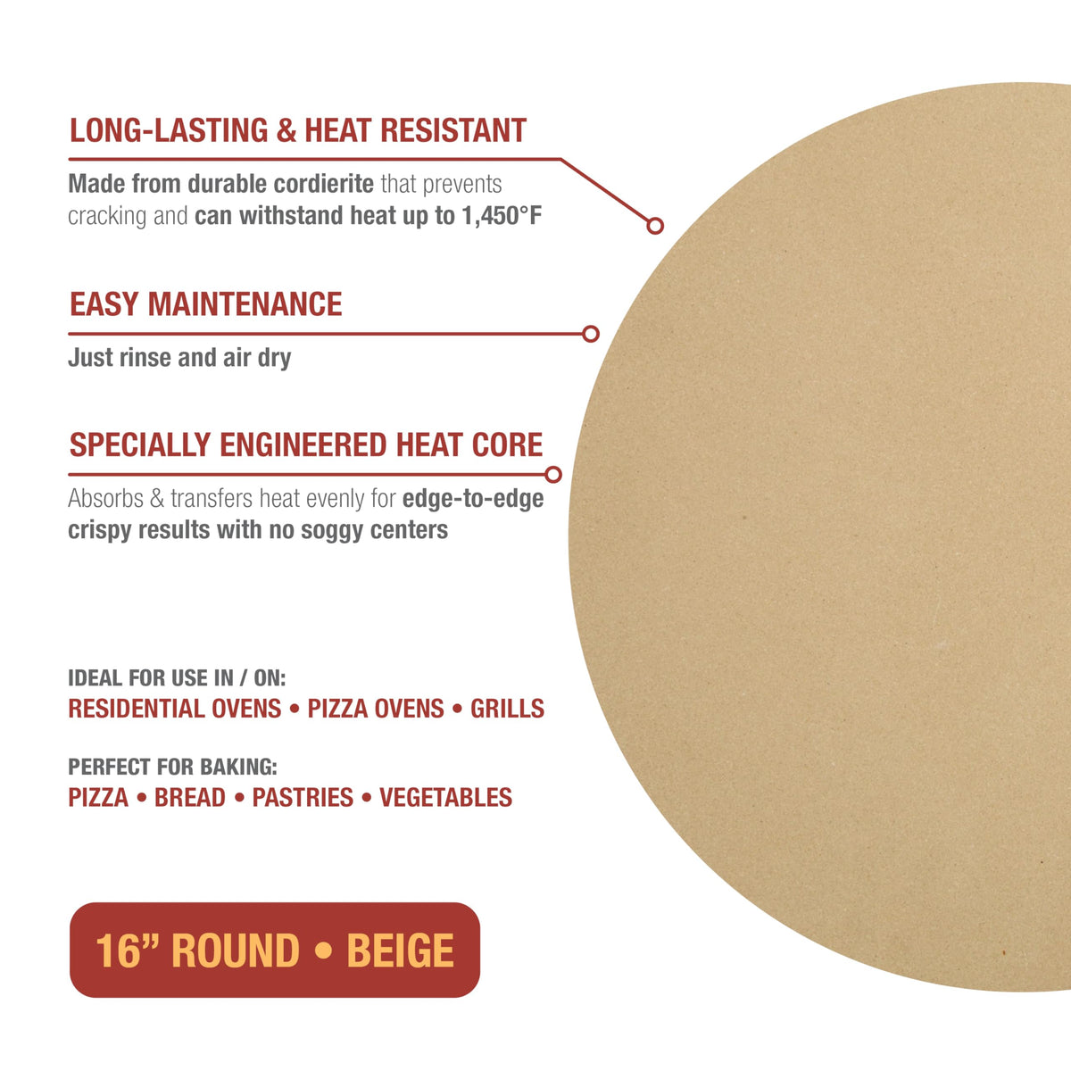 Old Stone Round Pizza Stone, 16-Inch