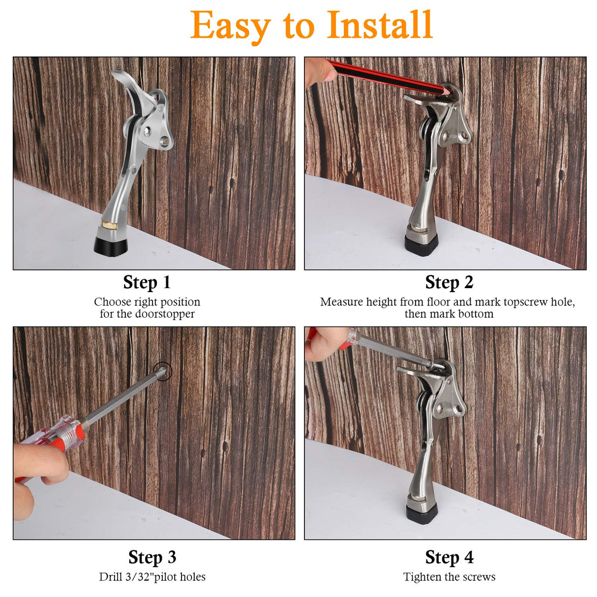 Gotega Door Stopper, 4 Packs Kickdown Door Stop with One Touch Adjustable Height and Rubber Tip 4 Inches, Door Stops…