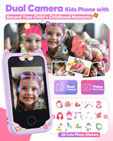 Fiechcco Gifts for Girls Age 6-8 Smart Phone Easter Christmas Stocking Stuffers for Kids Toy for Teenage 3 4 5 7 9 6 8 Year Old Birthday Gift Ideas with 8G SD Card (Purple)