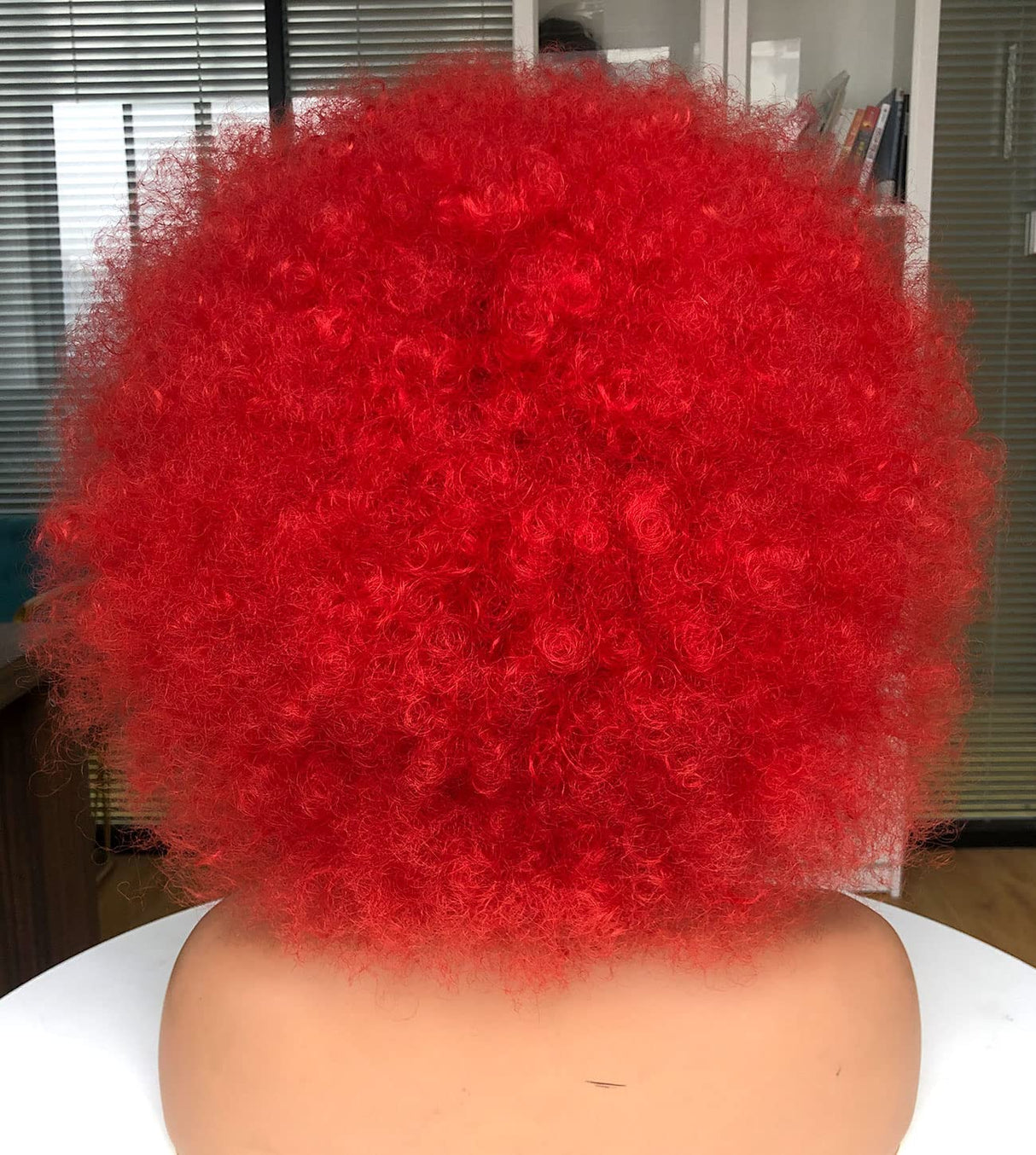 CURLCRAZY 70s Afro Wig with Bangs Short Afro Kinky Curly Wig for Black Women Large Bouncy and Soft Natural Looking Halloween Party Christmas Cosplay Wigs (Red)