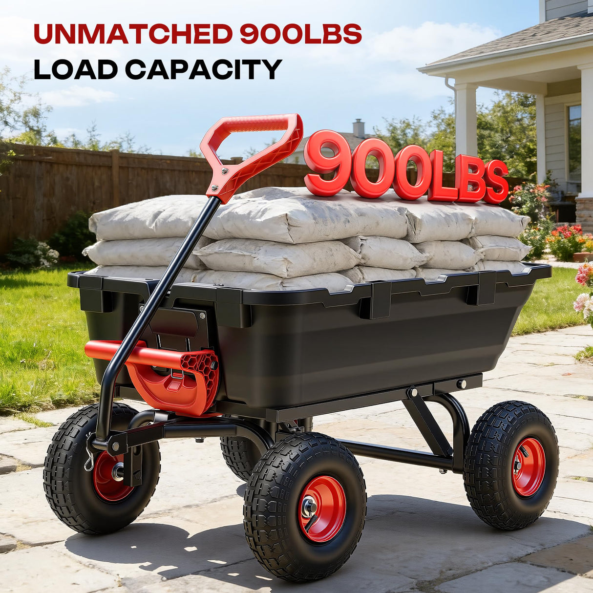 Autodaya Garden Dump Cart Wagon 900 Lbs, Heavy Duty Yard Wheelbarrow