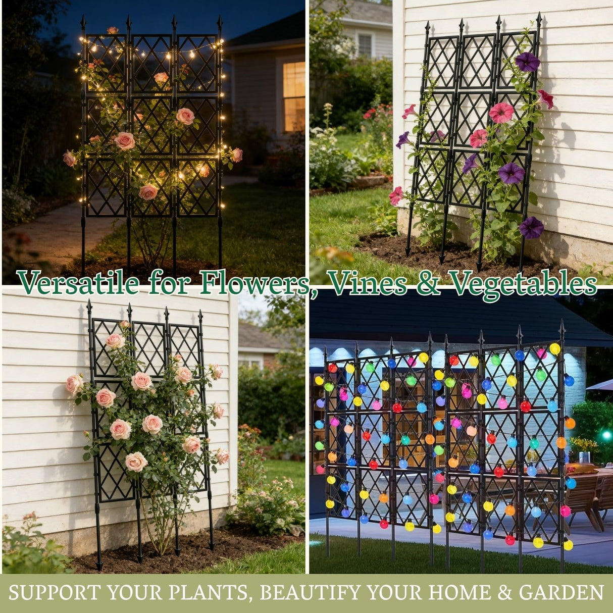 Garden Trellis Frame for Climbing Plants Outdoor | 65 Inch PE-Coated Metal Pipes & Plastic Grids Rose Wall Trellis | Rustproof Privacy Screen Plant Support Frame for Flowers Vines Vegetables Indoor