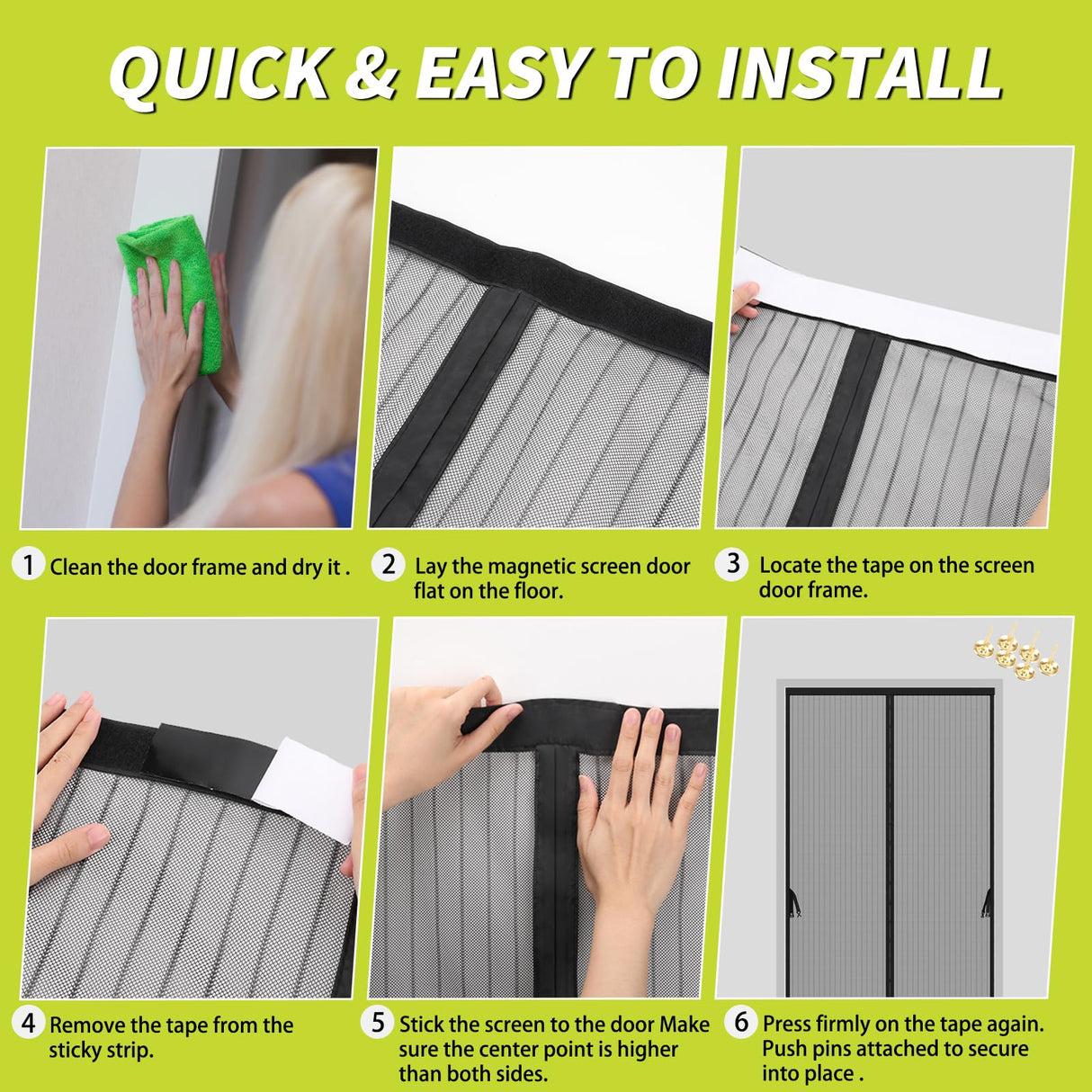 Magnetic Screen Door - Fits Door Opening 40 x 96 in, Actual Screen Size 42"x97", Hands Free Mesh Partition, Heavy Duty Curtain Keeps Bugs Out, Frame Hook & Loop, Pet and Kid Friendly