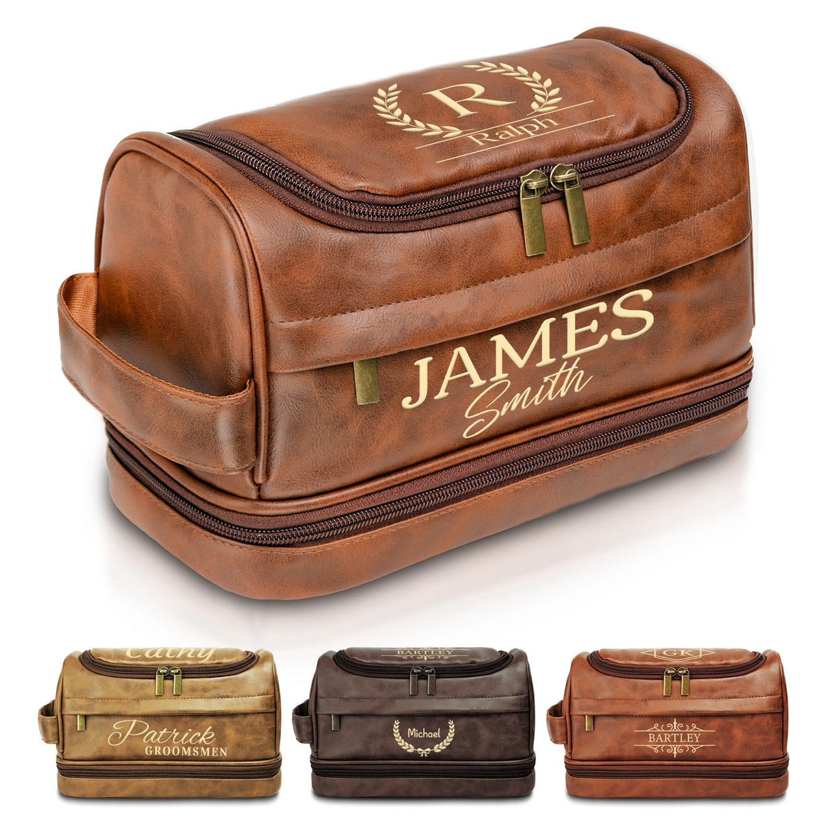 Personalized Toiletry Bag for Men, Gifts for Men, Christmas, Custom Leather Travel Shave Kit Cosmetic Hygiene Bag, Engraved Pattern Text, Ideal for Him, Dad, Groomsmen, Birthday, Anniversary, Father