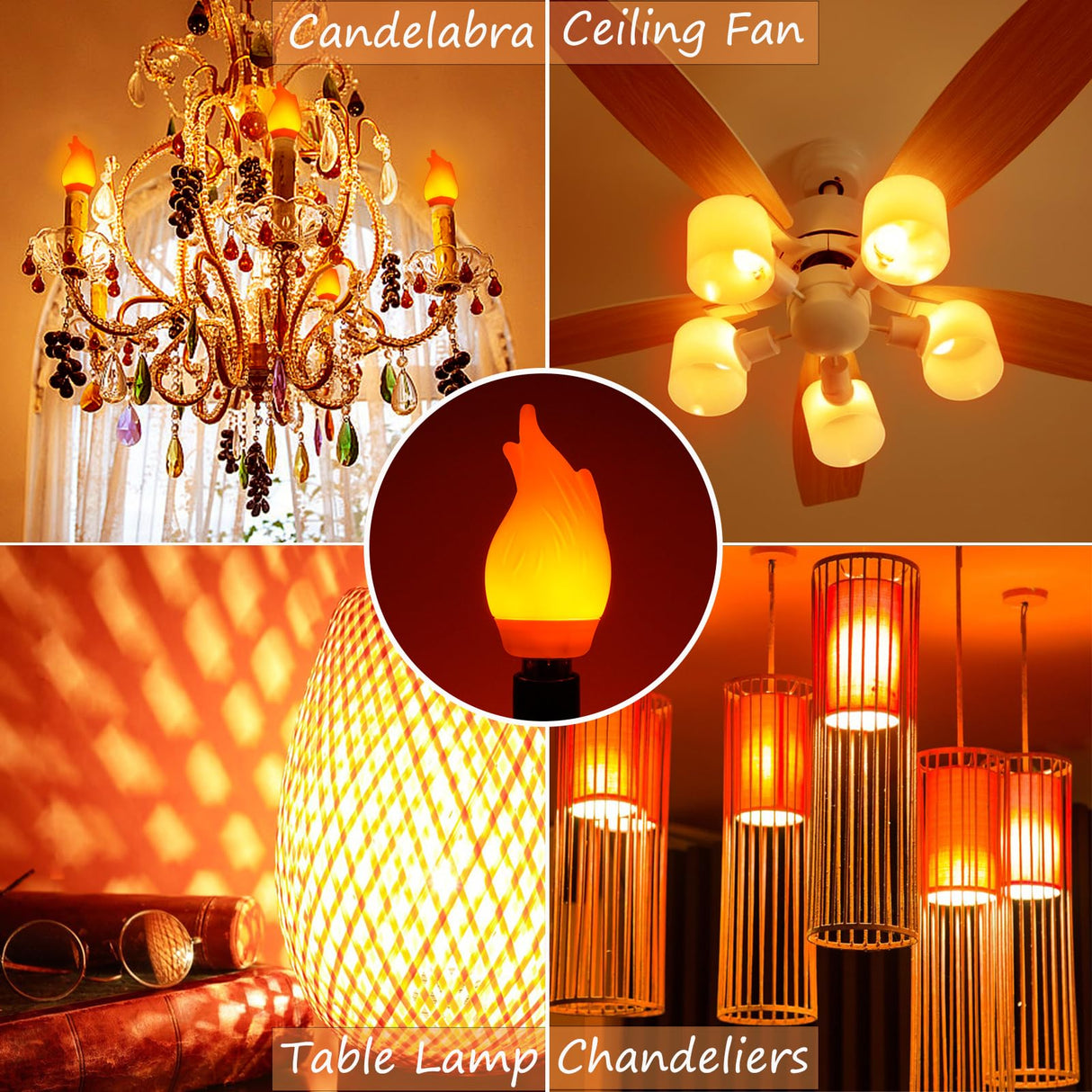 OHLGT Upgrade E12 Flame Bulbs 6 Pack, 3 Mode LED Candelabra 2.0 Watt Warm White Chandelier 1800k Candle Light Bulbs, Flame Tip for Christmas Party Decorations