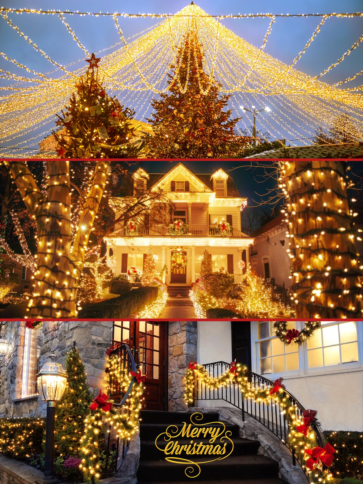 2-Pack 66FT 200 LED Christmas Lights, 13 Modes Extendable Christmas Tree Lights with Timer & Memory, Waterproof Twinkle Fairy Lights Green Wire Outdoor String Lights Indoor for Xmas Tree (Warm White)