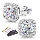 GEMQUEEN Moissanite Halo Earrings Studs 925 Sterling Silver, 2CTW