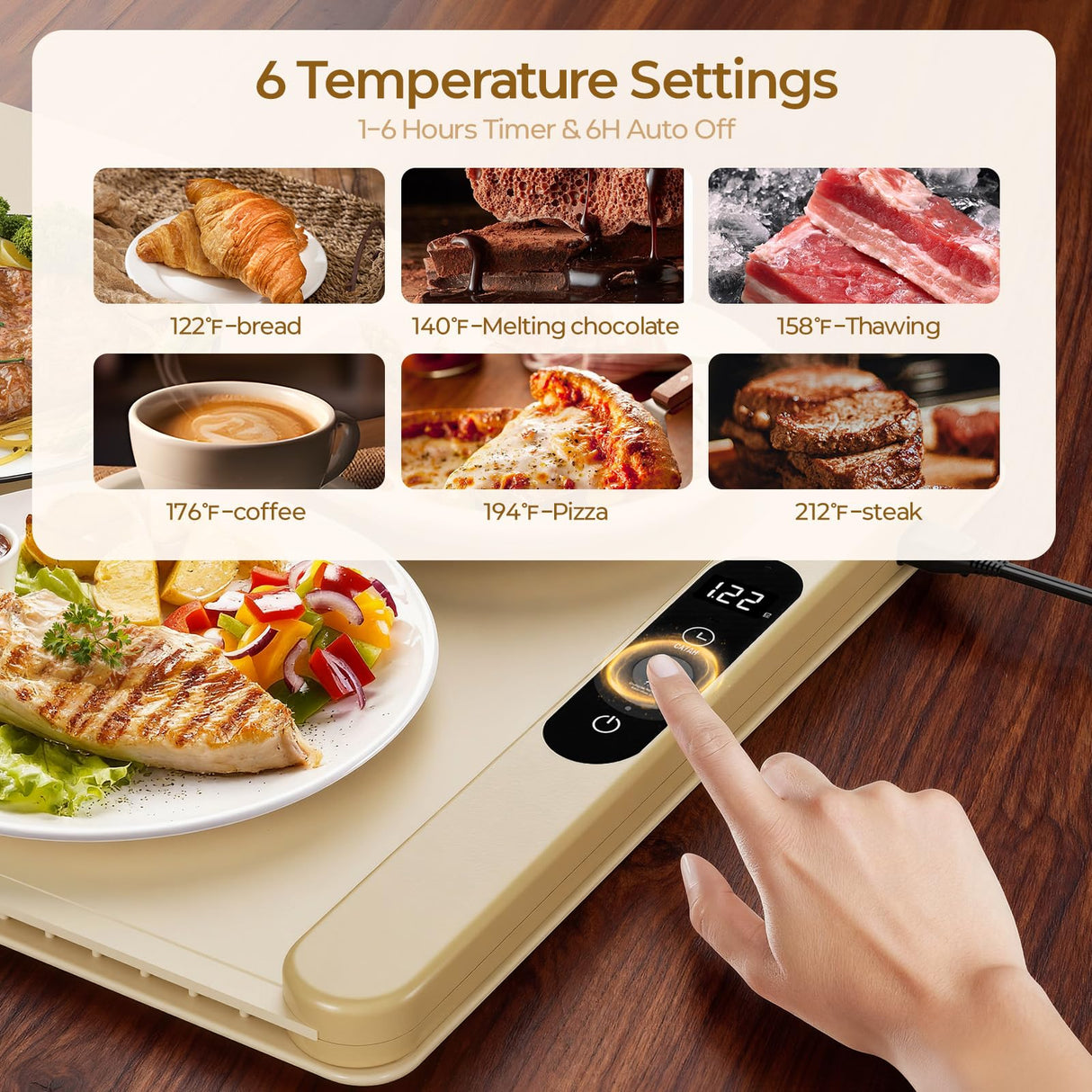 Food Warming Mat with Protective Table Mat, Graphene Fast Full-Surface Heating Mat, Electric Warming Tray with 6 Temperature and 6HoursTimer, Portable Rollable Food Warmer Perfect For Parties Buffet
