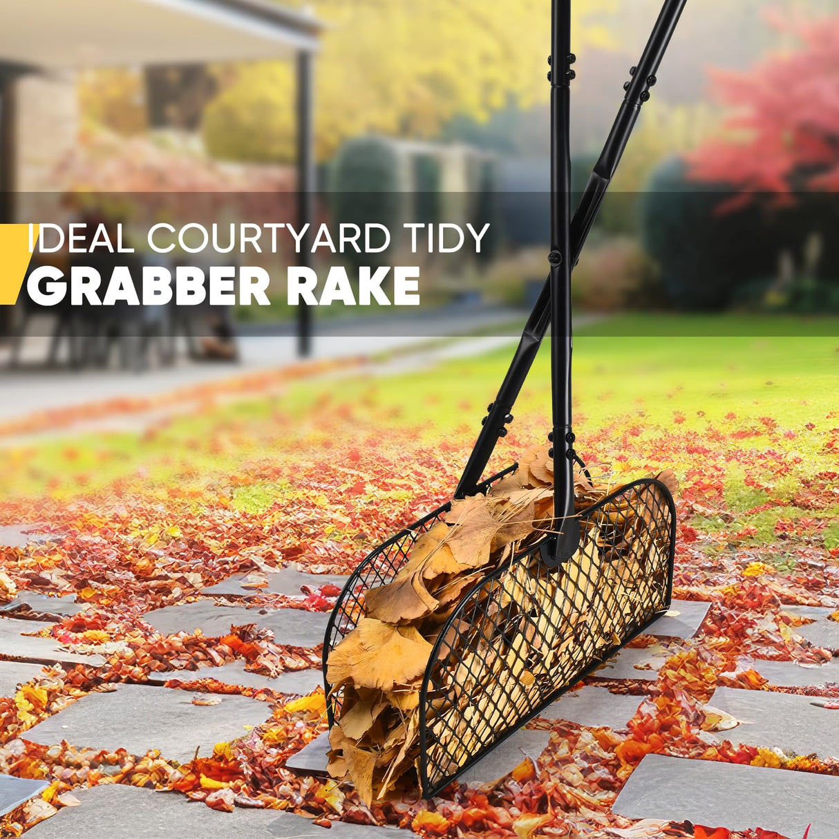 AugFir Leaf Grabber Rake, Long Handle Metal Leaf Picker Upper, Efficient and Labor-Saving Yard Rake Leaves Grabber for Garden Cleaning No Bending Over