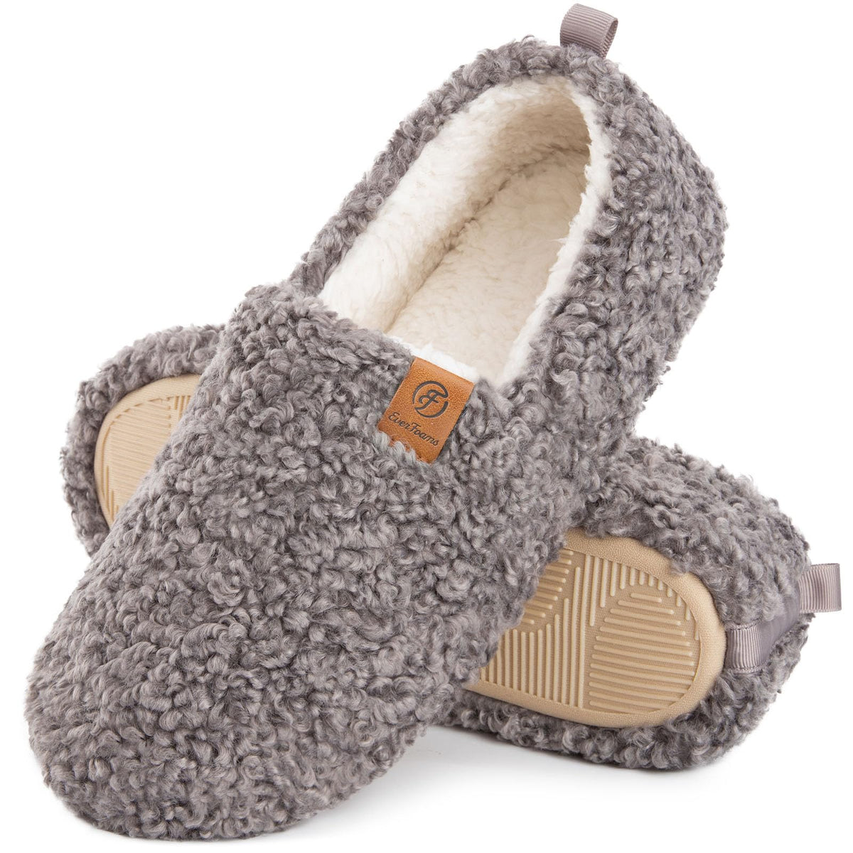 EverFoams Women’s Soft Curly Memory Foam Slippers Grey,7-8 US