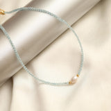 Gempires Aquamarine Pearl Choker Necklace for Women, March Birthstone