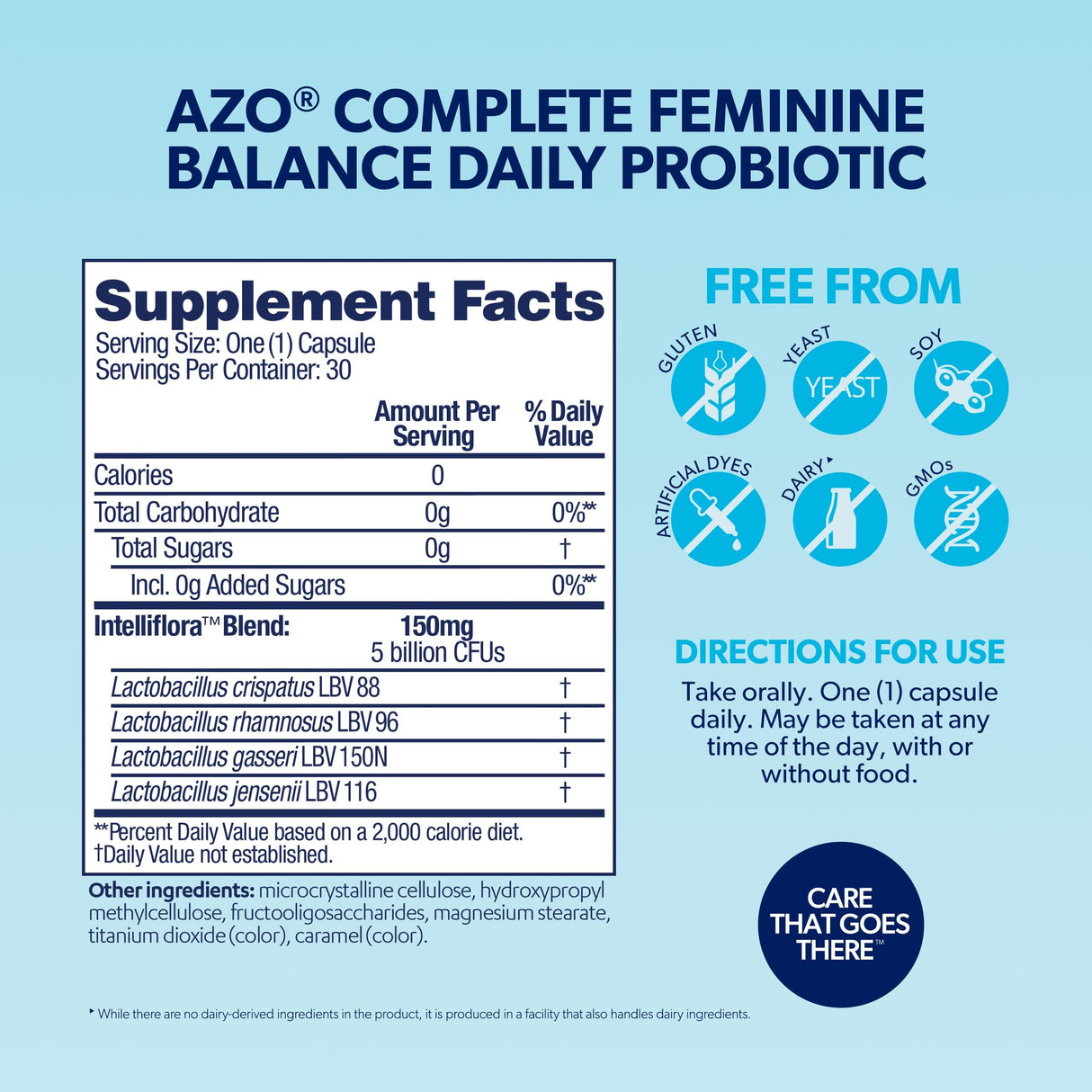 AZO Complete Feminine Balance Daily Probiotics for Women, Clinically Proven to Help Protect Vaginal Health, balance pH and yeast, Non-GMO, 30 Count