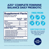 AZO Complete Feminine Balance Daily Probiotics for Women, Clinically Proven to Help Protect Vaginal Health, balance pH and yeast, Non-GMO, 30 Count