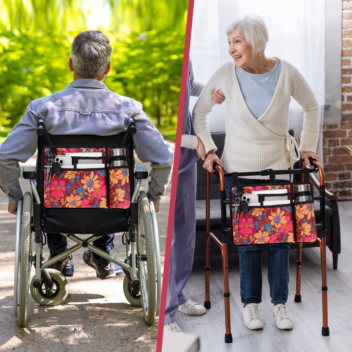 supregear Accessories Bag for Walker, Wheelchair, Rollator - Walker Basket Bag w/Cup Holder - Seniors Caddy Attachment Pouch for Walkers, Water Resistant Large Capacity Carry Storage Carrier Tote