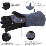 RAPICCA Fireplace Gloves Fire Heat Resistant: Grey 16IN 662℉- Fireproof Leather for Fireplace Fire pit Wood stove Campfire Furnace BBQ Grill Oven Stick Mig Welding Welder Gear - Birthday Gift for men