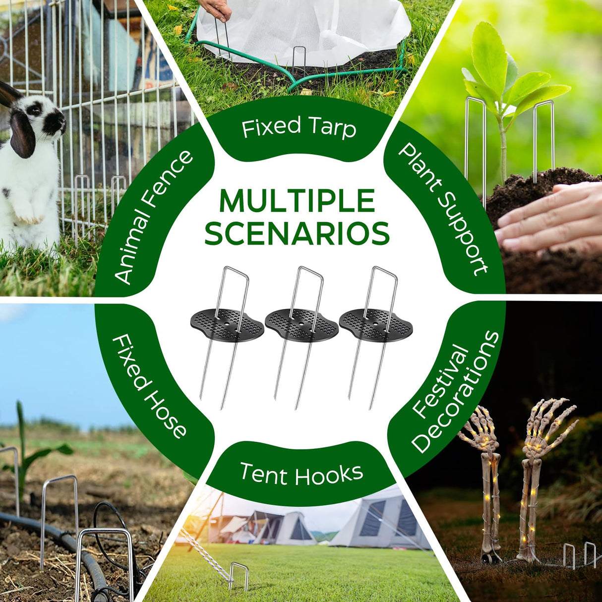 200 Pcs Garden Stakes Landscape Staples Set, 6 Inch 11 Gauge Heavy Duty Galvanized 100 U-Shaped Pins with 100 Gaskets for Weed Barrier Fabric, Grass Sod, Artificial Turf & Yard Landscaping
