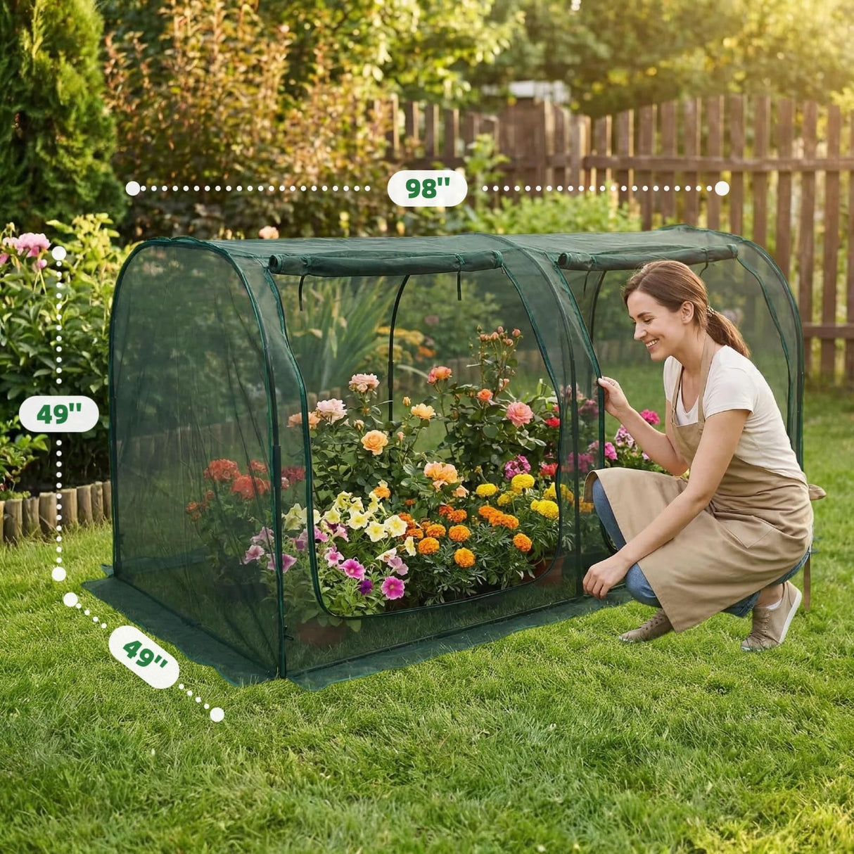 GreenGiggle Crop Cage for Garden,98"x49"x49" Tunnel Plant Netting Cover with Zipper,Garden Bed Cover for Protection for Vegetables Fruits,Garden Cage for Plant and Animal