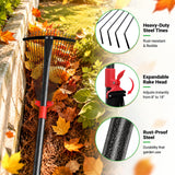 76Inch Adjustable Metal Leaf Rake, 18 Metal Tines Heavy Duty Leaves Rake for Lawns with 8-18" Expandable Head Long Handle Garden Rakes for Women Kids Leaves Yard Gardening Grass Outdoor Camping Debris