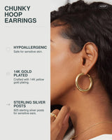 PAVOI Chunky Huggie Earrings, 925 Silver, Yellow Gold, Size 40 Millimeters