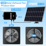 Tiflev Solar Powered Fan for Chicken Coop, 15W Solar Panel Fan with Reversible Airflow 3 Smart 24H Circulation Modes 1-6 Speed & 1-8H Timer, Aluminum Fans for Poultry House Shed Greenhouse