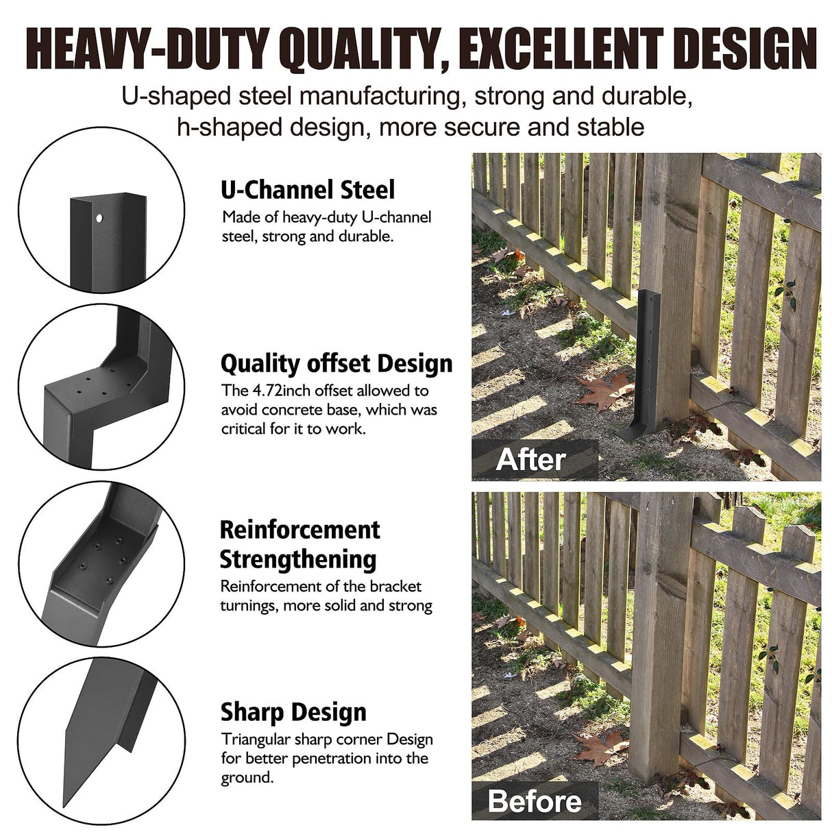 ArlinaL Fence Post Repair Kit, Thickened Steel Anchor Ground Spike
