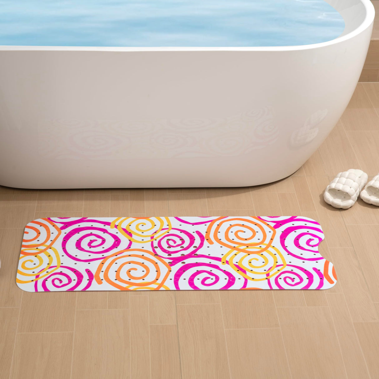 YINENN Bath and Shower Safety Mats 40x16 inch, Non Slip with Suction Cups for Bathroom Stall and Tub Floor, Extra Large and Machine Washable, Drain Holes Keep Bathtub Clean, Colored Circles