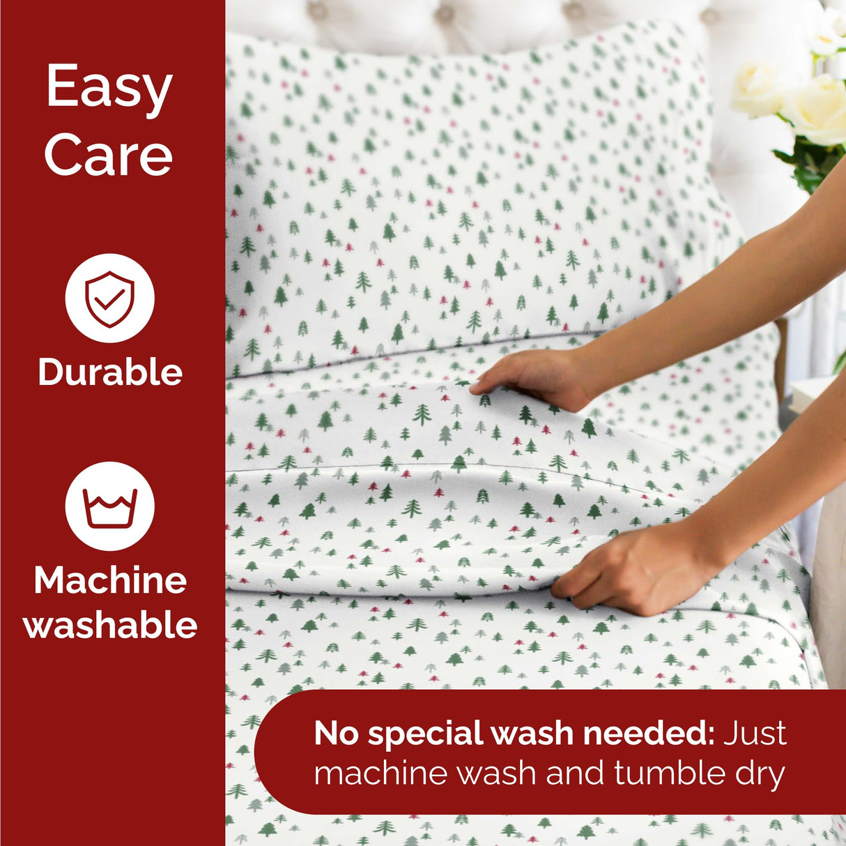 King Christmas Trees Sheet Set - Holiday Xmas Pattern Bedding Set - Deep Pockets - Snug Fit - 4 Piece - Wrinkle Free & Easy Care - Comfy Festive Winter - Holiday Sheets for Women, Men, Kids & Teens