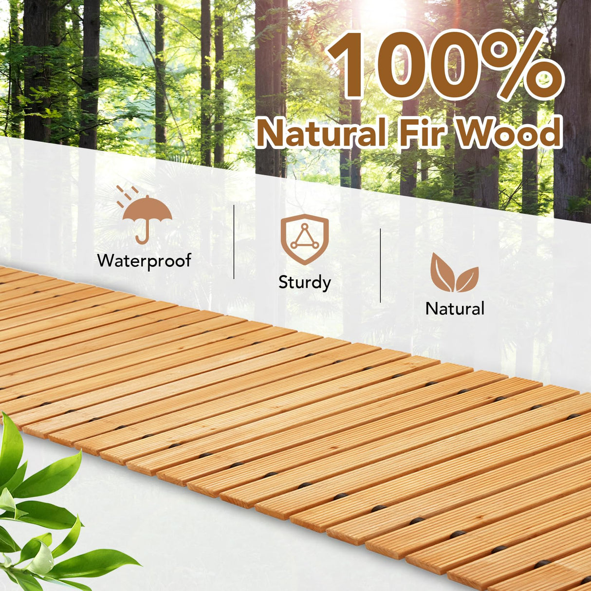 Buymoth 12FT Wooden Garden Pathway,Roll Out Decorative Straight Walkway