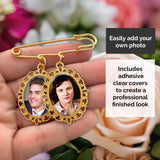 Gold Wedding Bouquet Photo Charm Pin Holds 2 Pictures Double Photo Charm Boutonniere Pin with Resizer